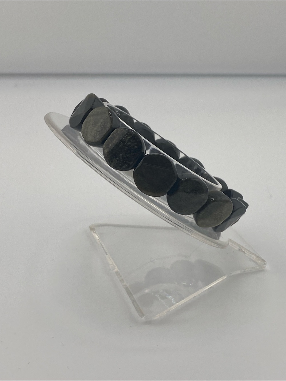 Genuine Black Obsidian Carved Shield Bracelet - Protection & Grounding - Picture 7 of 9